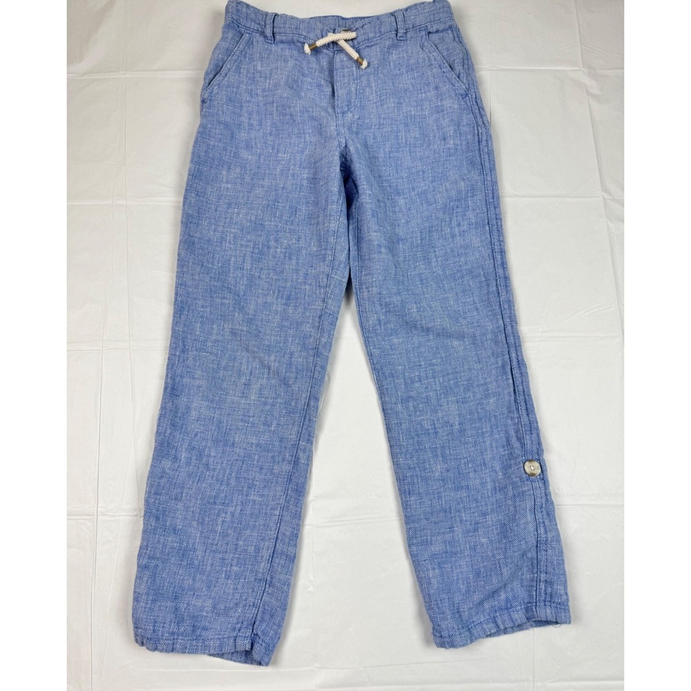 Gymboree Boys Blue Linen Blend Pants Roll Tab Trousers Size 8 Drawstring‎ Summer
